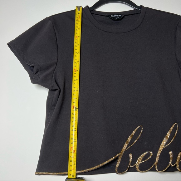 Bebe T-Shirt Crop top Black Tee – Size L – NWOT Gold Glam - Picture 5 of 11